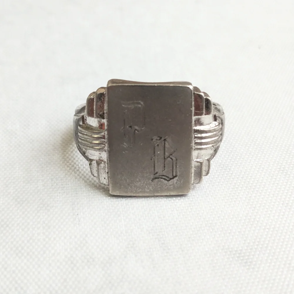 Vintage Sterling Silver Signet Ring Size 11.25 Rectangle Monogramed Antique